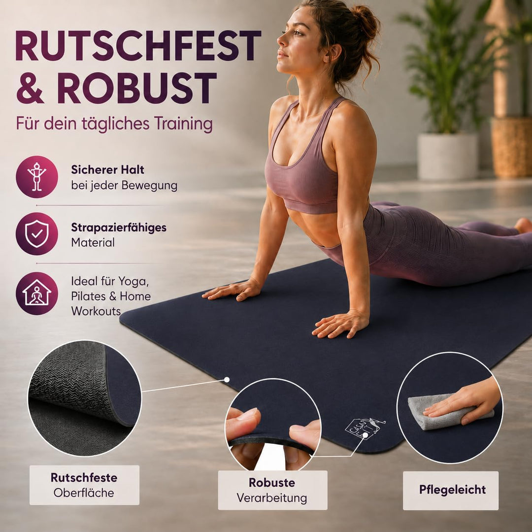 Fitnessmatte, Yogamatte aus umweltfreundlichem Naturkautschuk und rutschfest mit Design und Tragegur