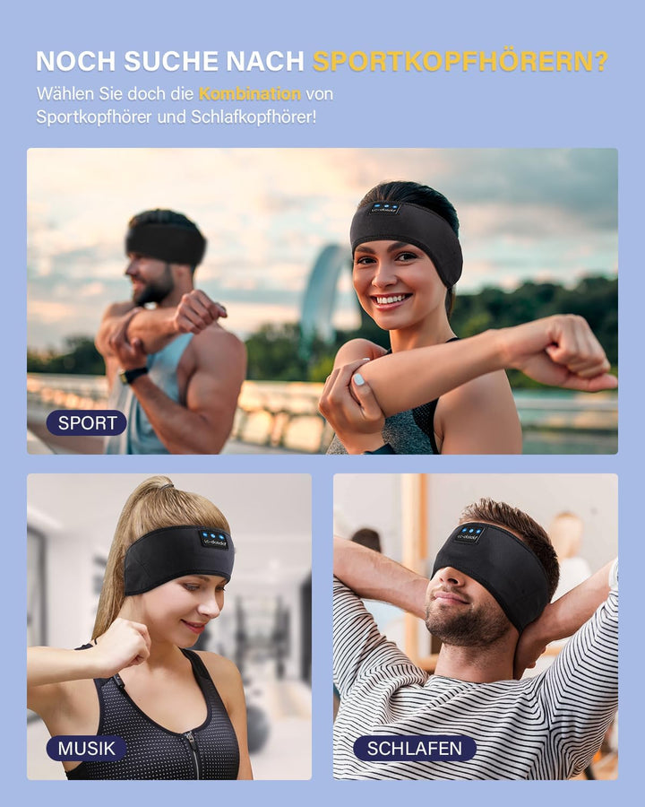 LC-dolida Schlafkopfhörer Bluetooth 5.4, Schlaf Stirnband Kopfhörer Headband Schlafmaske, Sportskopf