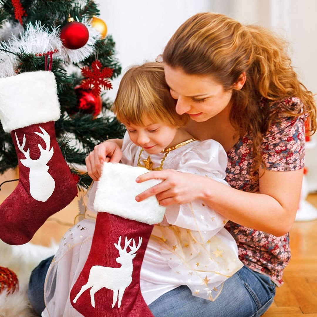 Dremisland Grosse Weihnachtsstrumpfe 4er Set, 46cm Rot Weiss Weihnachtsstrümpfe mit Rentier Plüsch F