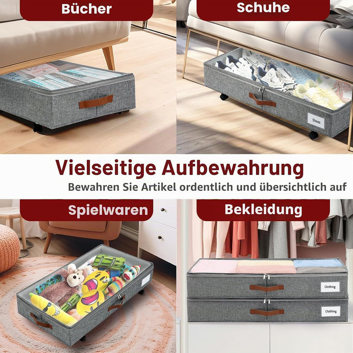KitHreo Unterbettkommode mit Rollen, 2 Stück Unterbett-Aufbewahrungsbehälter, rollender Unterbett-Or