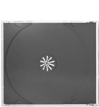 ENERGMiX CD Jewelcase/CD Hüllen/CD Leer Hüllen für 1 CD/DVD, transparent, Tray schwarz (10mm) 100 St
