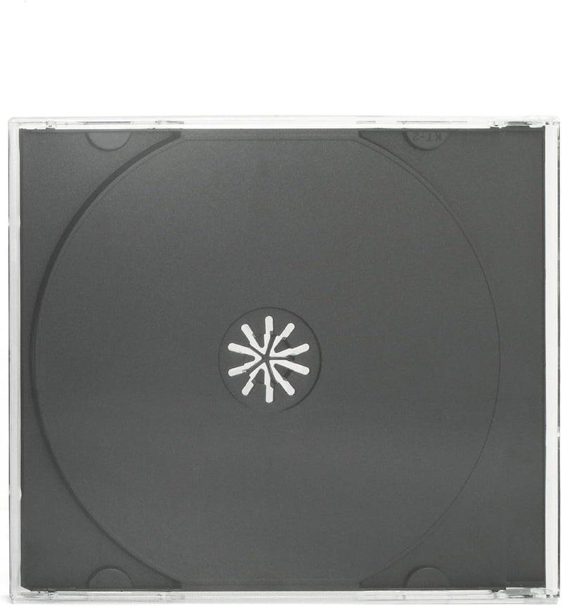 ENERGMiX CD Jewelcase/CD Hüllen/CD Leer Hüllen für 1 CD/DVD, transparent, Tray schwarz (10mm) 100 St