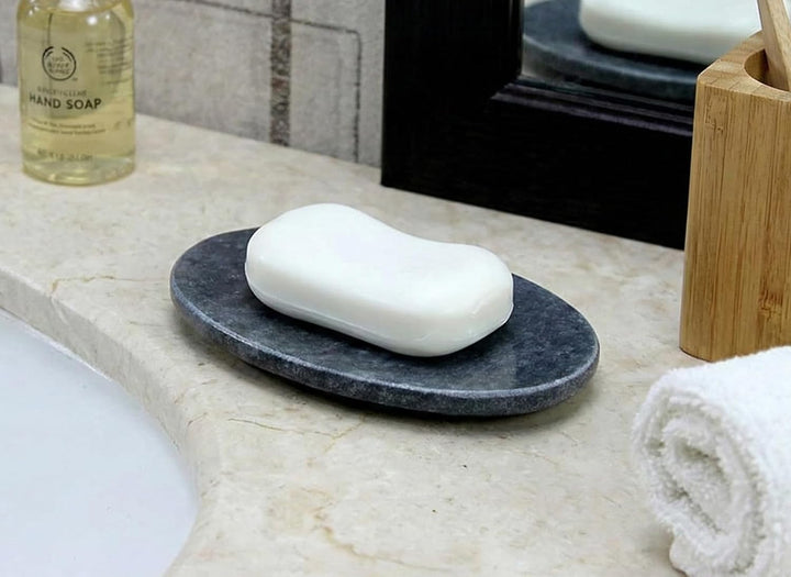 KLEO - Seifenschale aus schwarzem Naturstein, Badzubehör für Badewanne, Wanne oder Waschbecken in ov