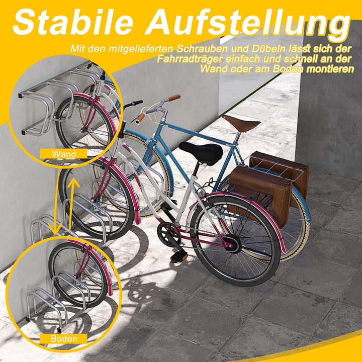 Froadp Fahrradständer Boden für 6 Fahrräder,Mehrfachständer für 30-65mm Reifenbreite, Galvanisierter