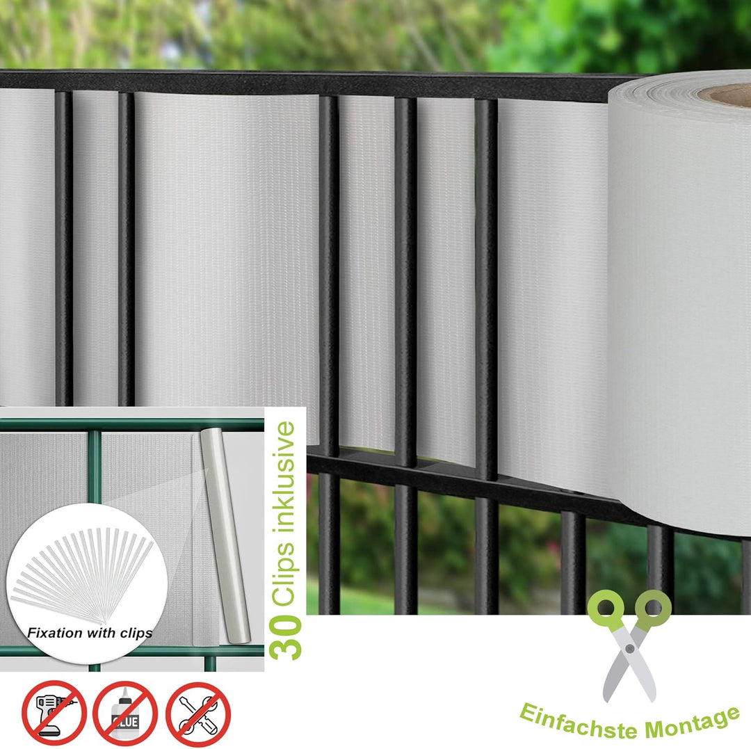TerraUno - Premium Sichtschutzstreifen für Doppelstabmattenzaun - Gartenzaun I 50mx19cm inkl. 30 Cli