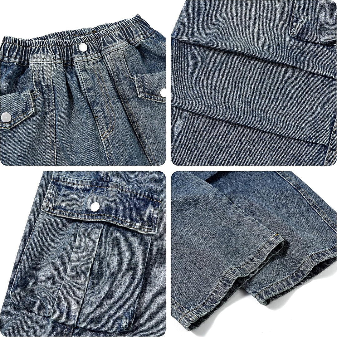 Rolanko Baggy Cargo Jeans für Mädchen, Elastische Hose mit Hoher Taille und Weitem Bein Y2K Jeanshos
