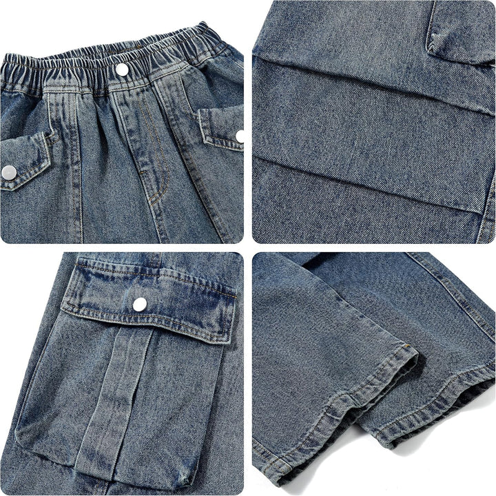 Rolanko Baggy Cargo Jeans für Mädchen, Elastische Hose mit Hoher Taille und Weitem Bein Y2K Jeanshos