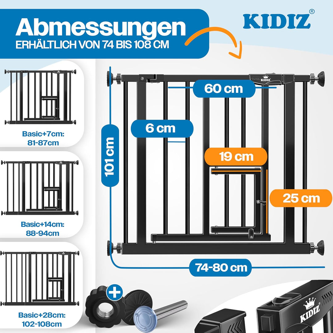 KIDIZ® Türschutzgitter Absperrgitter Treppengitter Kindergitter | mit Türe für Hunde und Katzen, Hau