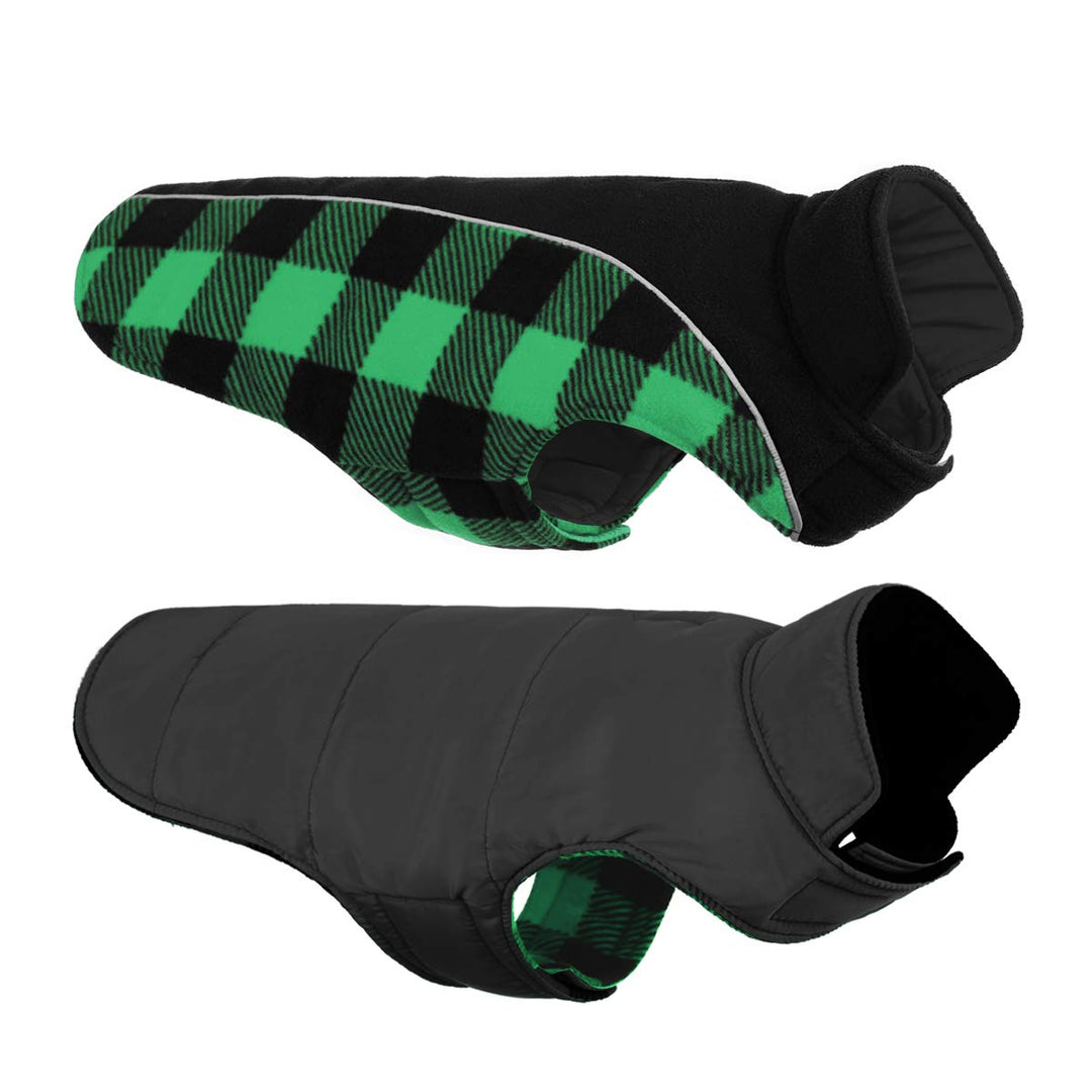 CITÉTOILE Warme Hundemantel Winter mit Bauchschutz Grün S | Wendbare Hundejacke mit Geschirrloch, Wi