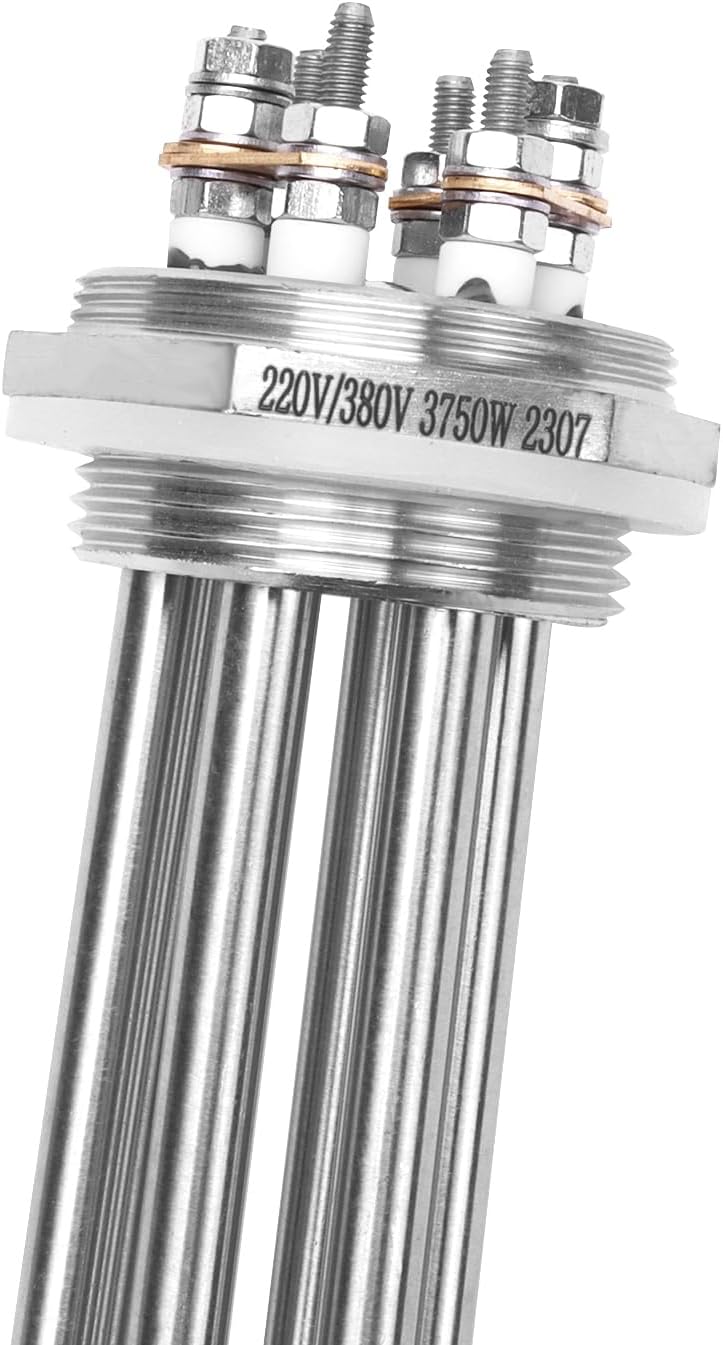 DERNORD Heizstab 220V 3750W 1-1/2 Zoll Heizelement 3U Typ Warmwasserbereiter BSP Edelstahl Flansch,