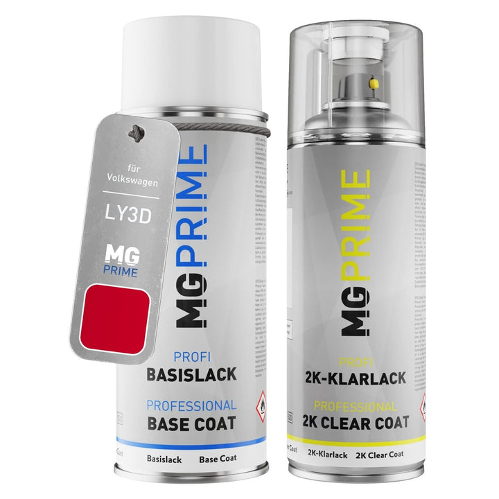 MG PRIME Autolack 2K Spraydosen Set für Volkswagen VW LY3D / Y3D / G2 Tornadorot/Tornado Red Basisla