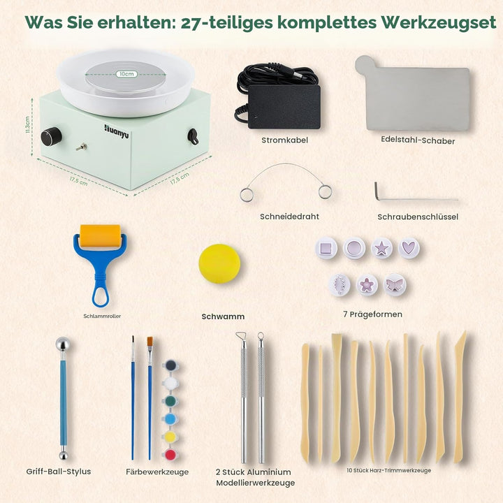 Huanyu Töpferscheibe 10cm Mini Elektrische Töpferscheibe Kleine Töpferscheibe für Anfänger 0-2000RPM