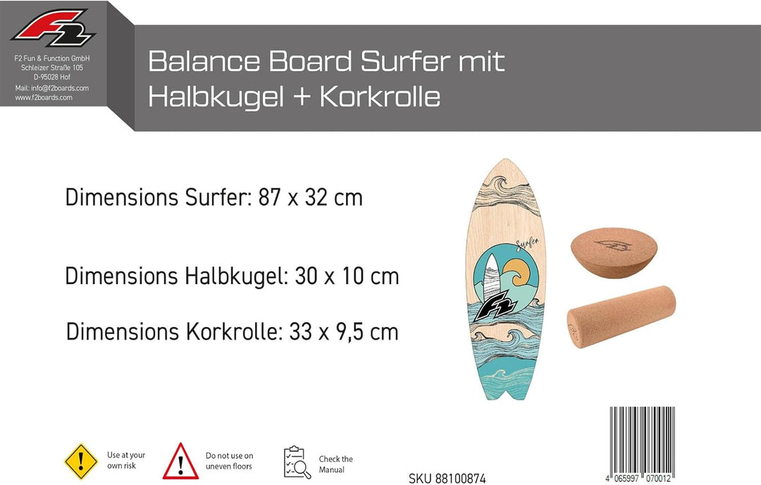 F2 Marken Balance Board Set mit Korkrolle UND Halbkugel Modell wählbar aus Holz für Einsteiger und P