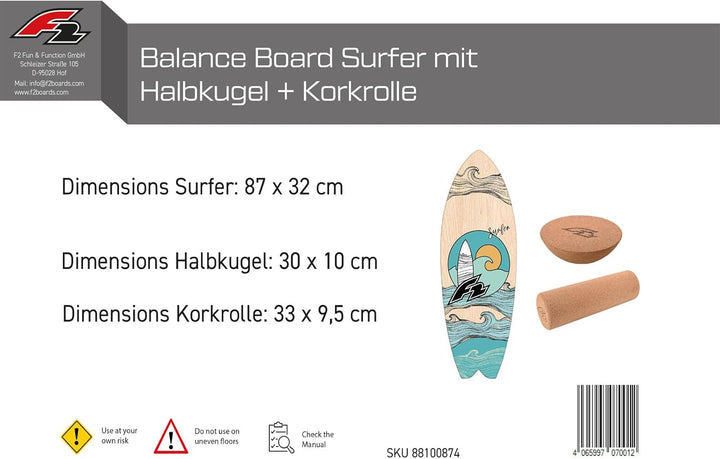 F2 Marken Balance Board Set mit Korkrolle UND Halbkugel Modell wählbar aus Holz für Einsteiger und P