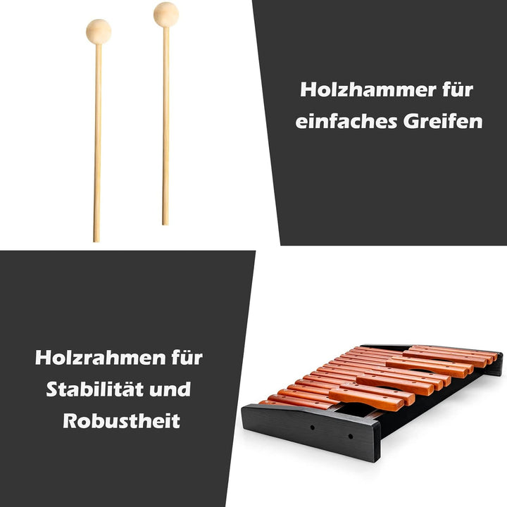 COSTWAY 25 Noten Glockenspiel Xylophon Holz mit Schlägel Tragetasche, Percussion Geeignet für Kinder