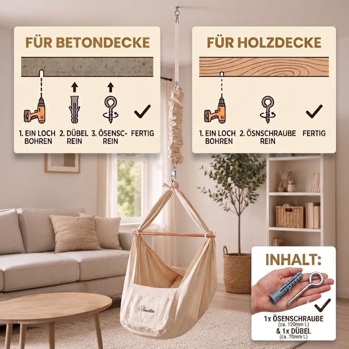 Federwiegen-Reise-Set | für Babys ab Geburt bis 15 Kg | Federwiege mit praktischer Türklammer | Bio-