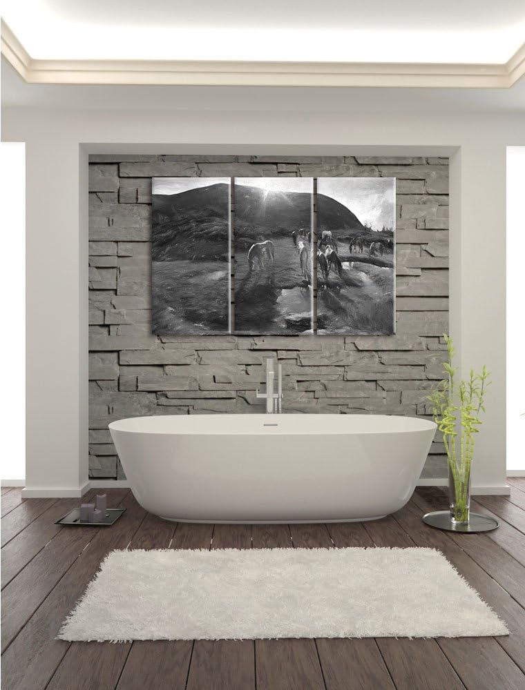 Pixxprint Wildpferde auf Wiese als Leinwandbild/Grösse: 3 Teilig (120x80) cm/Wandbild/Kunstdruck/fer