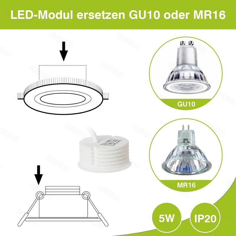 YanFeiYit 10x LED Modul als GU10 Ersatz – 5W 38° Dimmbar aus Keramik super flach 230V – Leuchtmittel