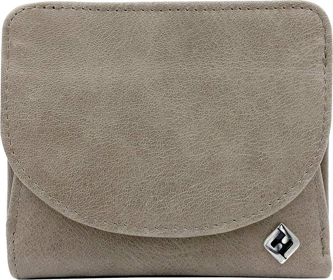 Geldbörse Damen klein viele Fächer, Reise Portemonnaie, Leder grau, RFID Blocker, Münzfach | Wiener