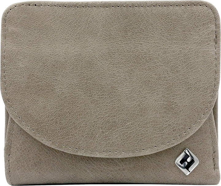 Geldbörse Damen klein viele Fächer, Reise Portemonnaie, Leder grau, RFID Blocker, Münzfach | Wiener