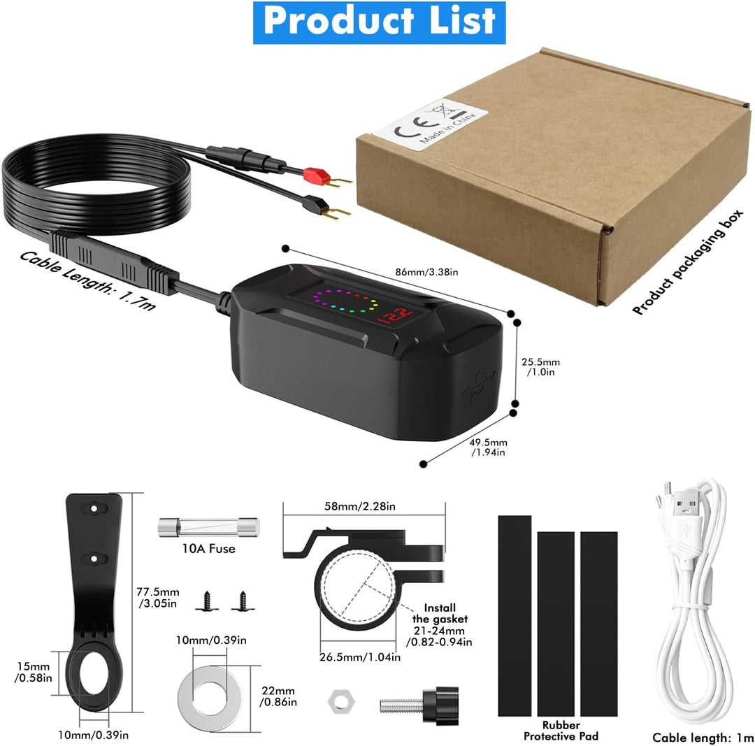 USB Steckdose Motorrad mit Einziehbarem Kabel, PD und QC3.0 Adapter, Motorrad USB Steckdose Wasserdi