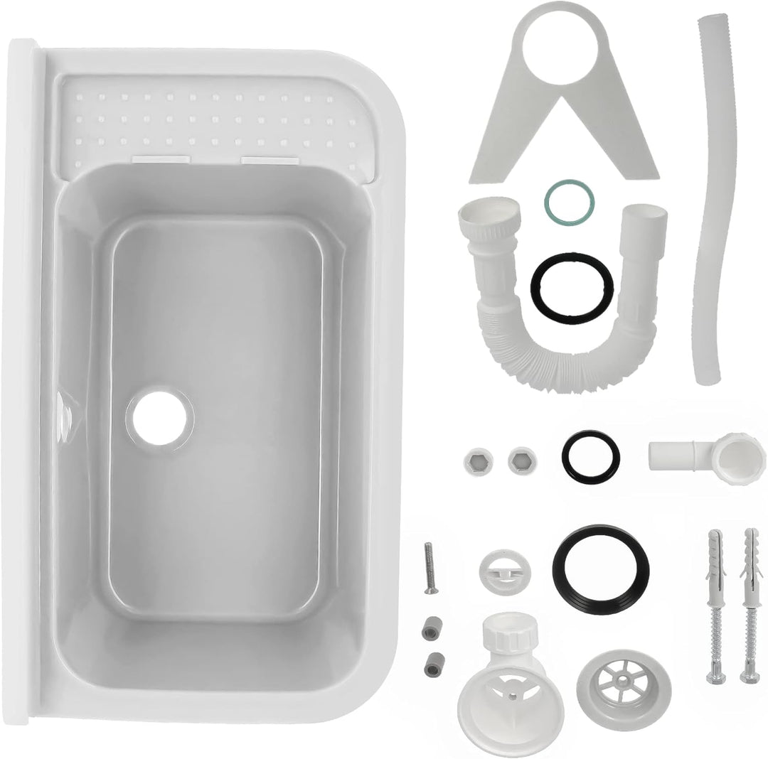 Waschbecken mit Regal 50 x 34 x 21 cm Weiss | Spülbecken Ausgussbecken Waschtrog Becken Ablage Überl