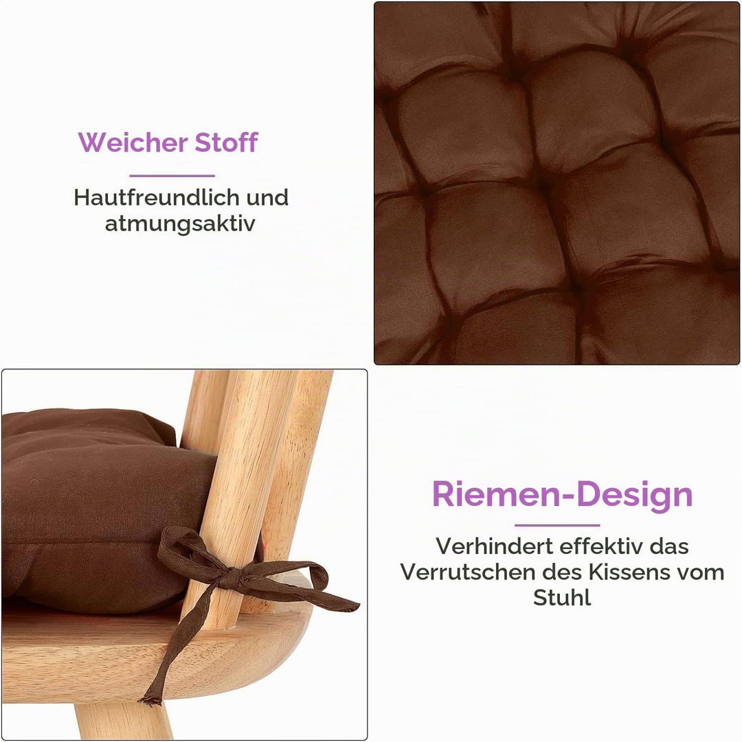 Trintion 8er Set Sitzkissen mit Bindebändern – Bequeme 40x40 cm Stuhlauflage Gartenstuhl, Esszimmers