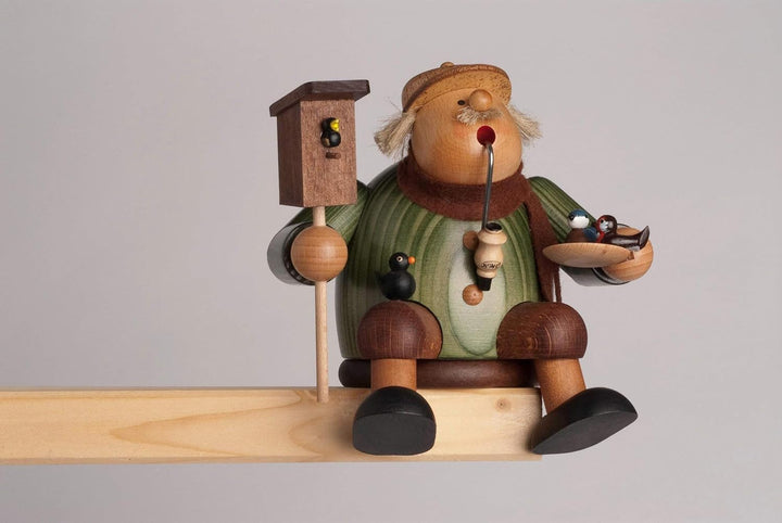 KWO Olbernhau Räuchermann Kantenhocker Vogelfreund, 17 cm, Mehrfarbig