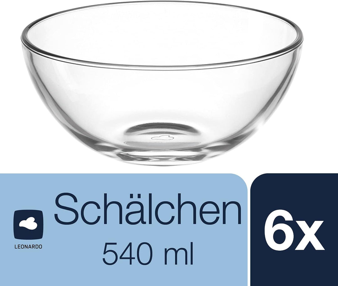 LEONARDO HOME Cucina Schale, 6-er Set, 540 ml, Durchmesser 14 cm, mikrowellengeeignet, Klarglas, 066