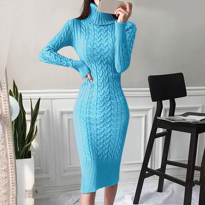 2025- für Damen gestrickte figurbetonte Midi-Pullover-Kleider Cardigan Mit Damen Blau S, Blau S