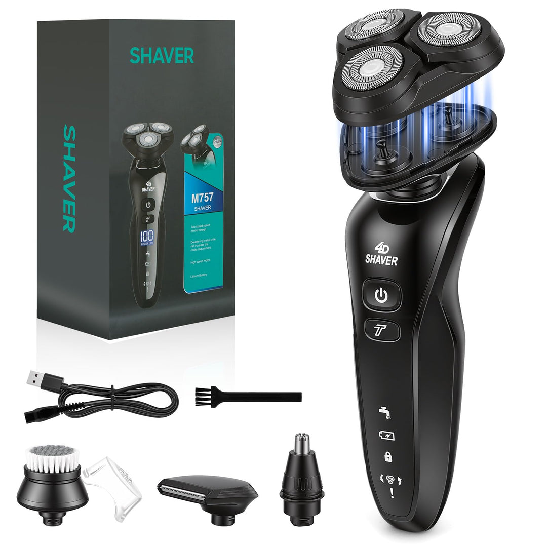 Aolso Rasierer Herren Elektrisch, 3 IN 1 Elektrorasierer mit Nasen-/Kotelettenaufsatz, IPX6 Waterpro