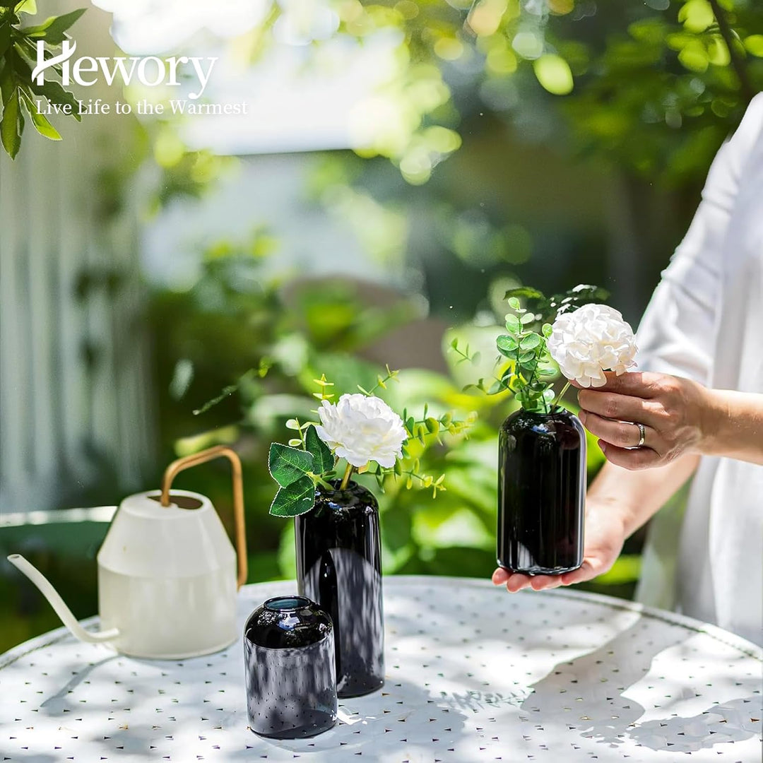 Hewory Kleine Vasen für Tischdeko: 6er Set Vase Schwarz Deko Glaszylinder Vase Glas, Klein Glasvase