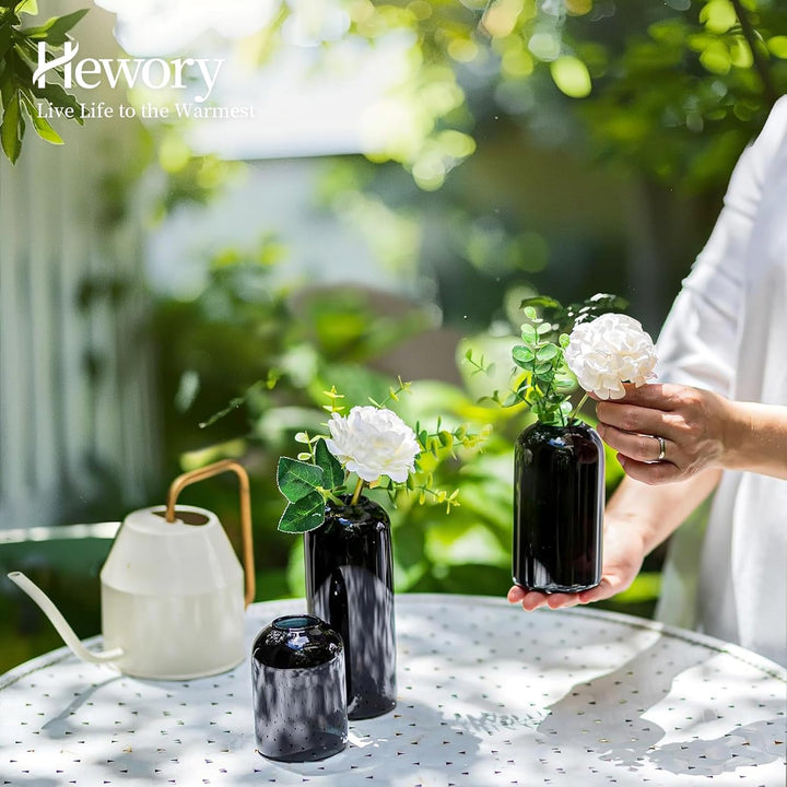 Hewory Kleine Vasen für Tischdeko: 6er Set Vase Schwarz Deko Glaszylinder Vase Glas, Klein Glasvase