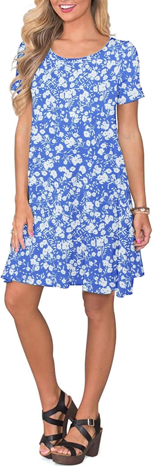 AUSELILY Damen Kleider Sommer Kurzarm Shirtkleider Kurz Sommerkleider Leicht Freizeitkleid mit Tasch