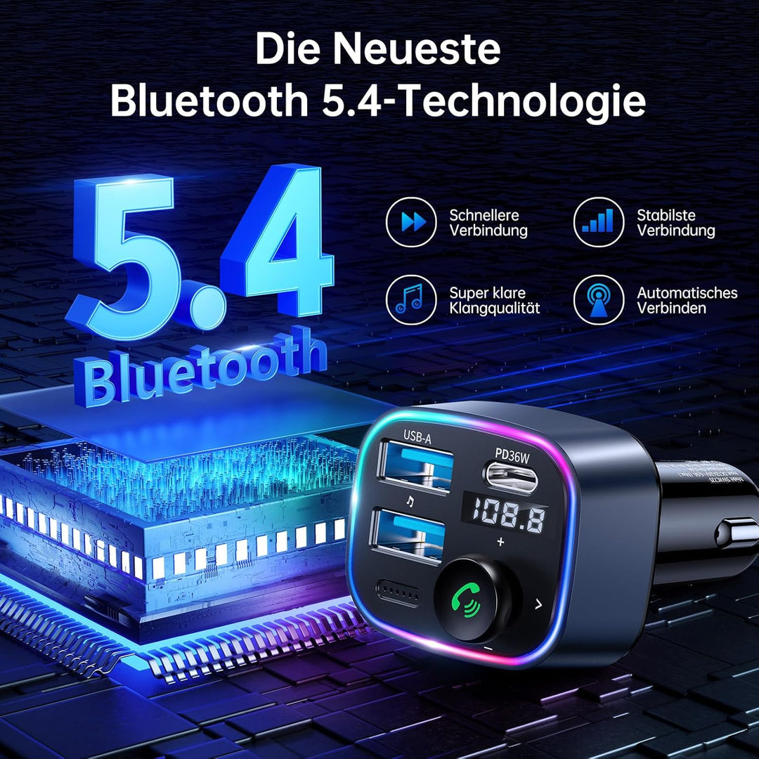 SYNCWIRE Bluetooth 5.3 FM-Transmitter-Autoladegerät 48W (PD 36W &12W) Dualer USB-Anschluss Ladegerät