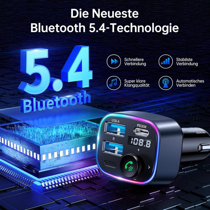 SYNCWIRE Bluetooth 5.3 FM-Transmitter-Autoladegerät 48W (PD 36W &12W) Dualer USB-Anschluss Ladegerät