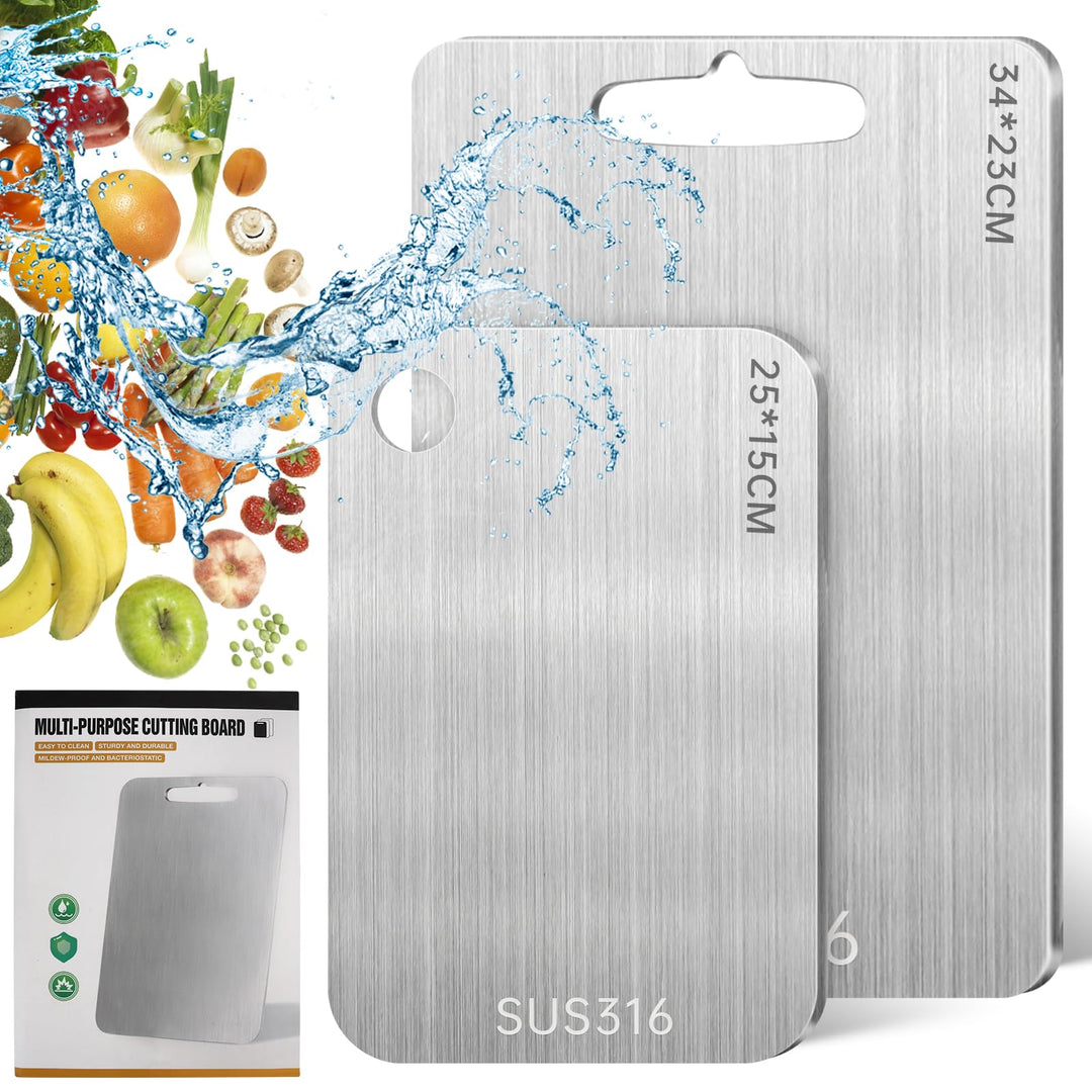 2 Stück Titan Schneidebrett, S316 Edelstahl Titanium Cutting Board, Doppelseitiges Schneide-brett in