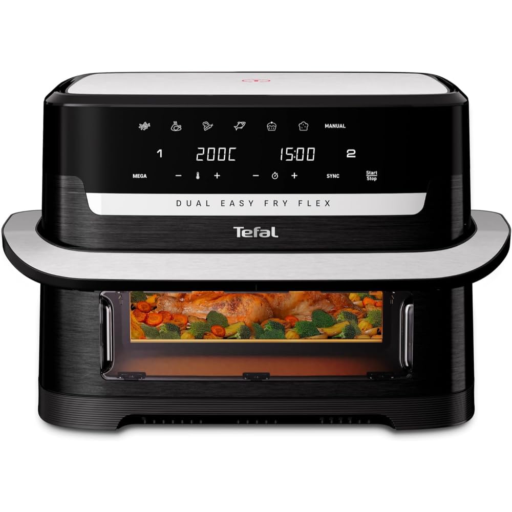Tefal Dual Easy Fry Flex Heissluftfritteuse 9L – Airfryer mit 2 Kammern & GiantZone, FlexCook-Trennw