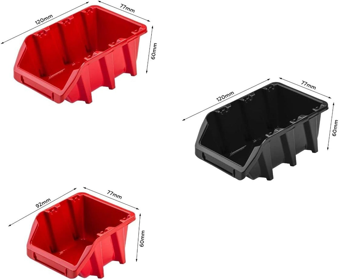 Lagersystem Werkstattregal | 117 x 78 cm | 40 stck. Box | Wandregal mit Werkzeughalterungen und Stap