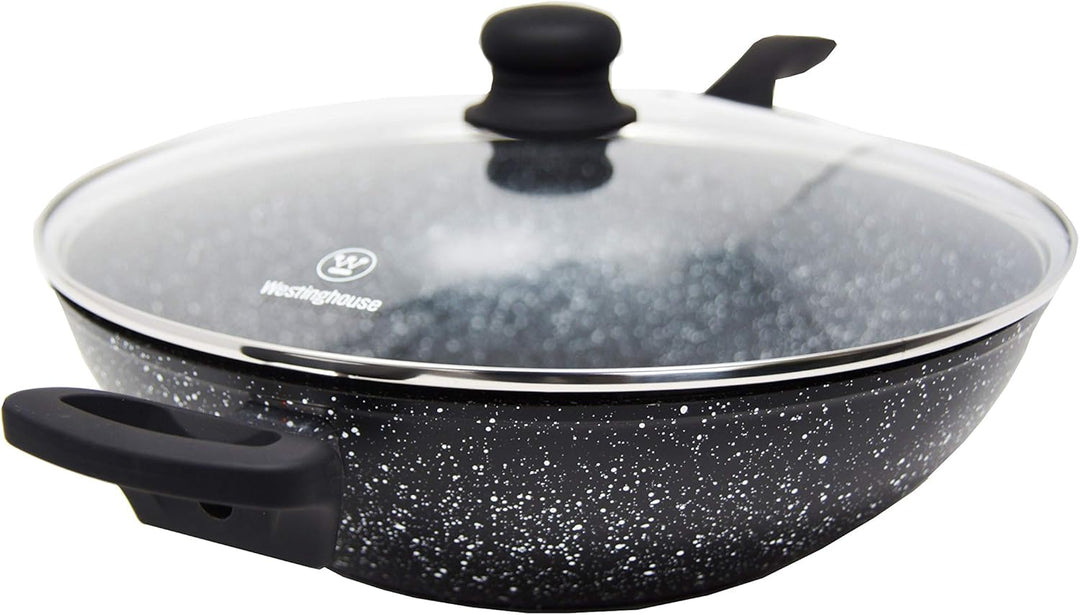 Westinghouse Black Marble Wokpfanne Ø32 cm, Mit Deckel, Induktion & Alle Herdarten, PFOA-Frei, Non S