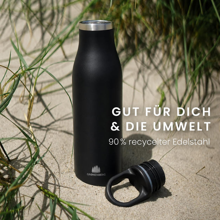 Groenenberg Trinkflasche Edelstahl 500ml oder 750ml | 100% Auslaufsicher | Thermosflasche Kohlensäur