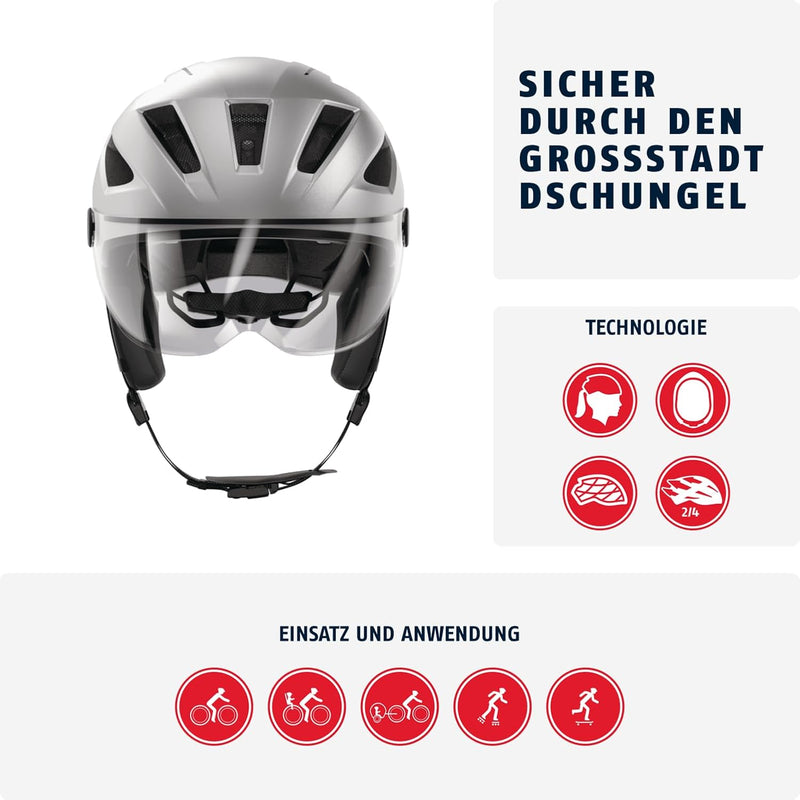 ABUS Stadthelm Pedelec 2.0 ACE - Fahrradhelm mit Rücklicht, Visier, Regenhaube, Ohrenschutz - für Da