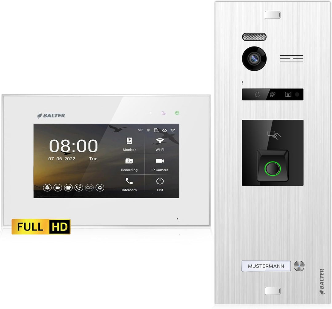 Balter EVO-HD Video Türsprechanlage mit Fingerprint, Video Türklingel, 1 Familienhaus, 1x 7 Zoll Mon