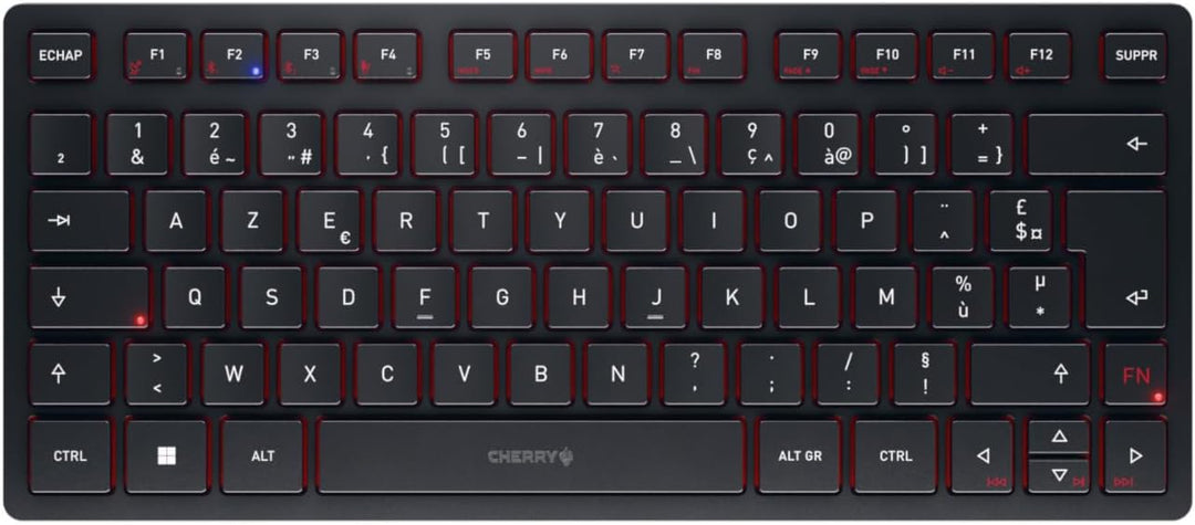 CHERRY KW 9200 Mini, kompakte Multi-Device-Tastatur für bis zu 4 Endgeräte, Französisches Layout (AZ
