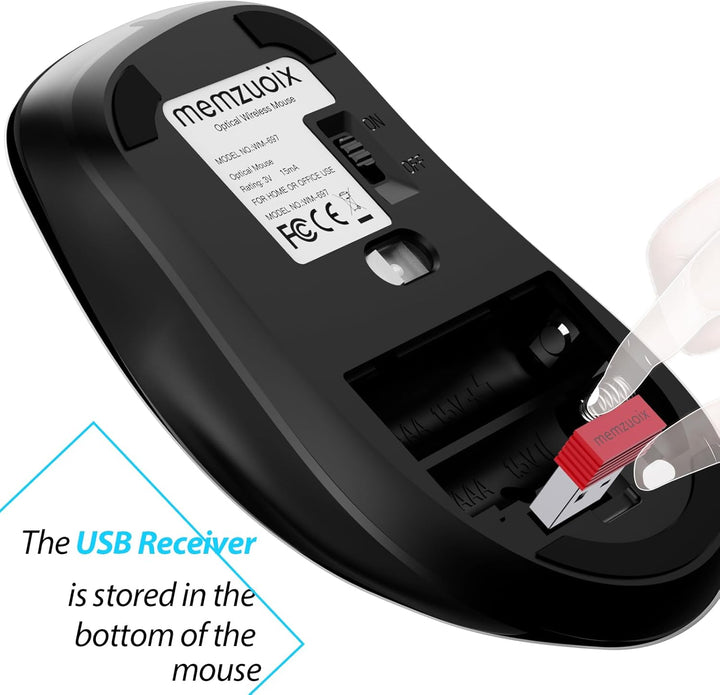 memzuoix Kabellose Maus 2.4GHz, Tragbare Optische Wireless Maus 1400 DPI mit Mini-USB-Empfänger, 5 T