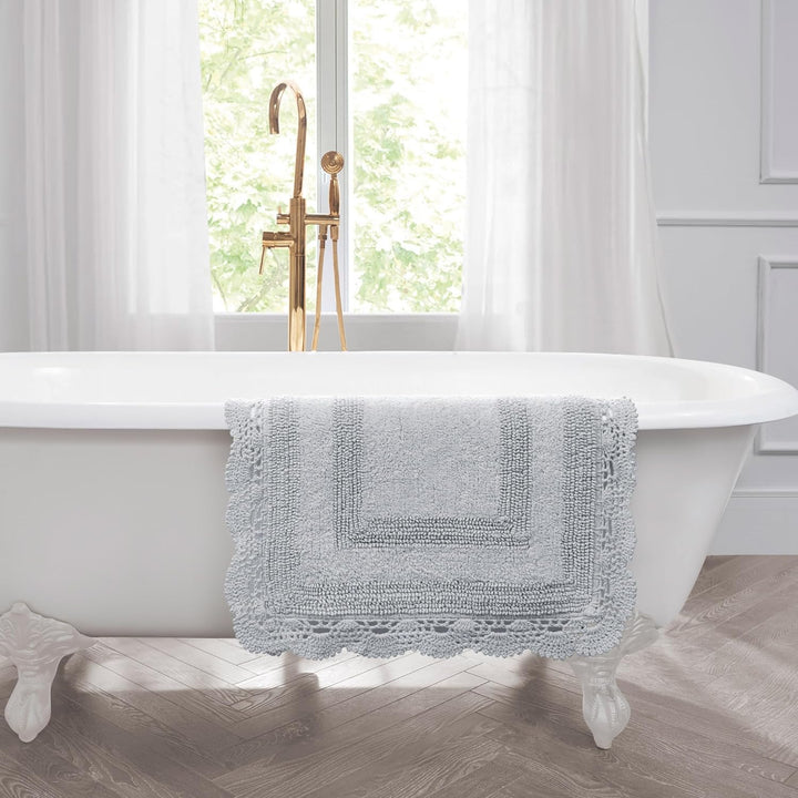 Laura Ashley Badteppich, gehäkelt, Baumwolle, 43 x 61 cm, Hellgrau 17x24 Hellgrau, 17x24 Hellgrau