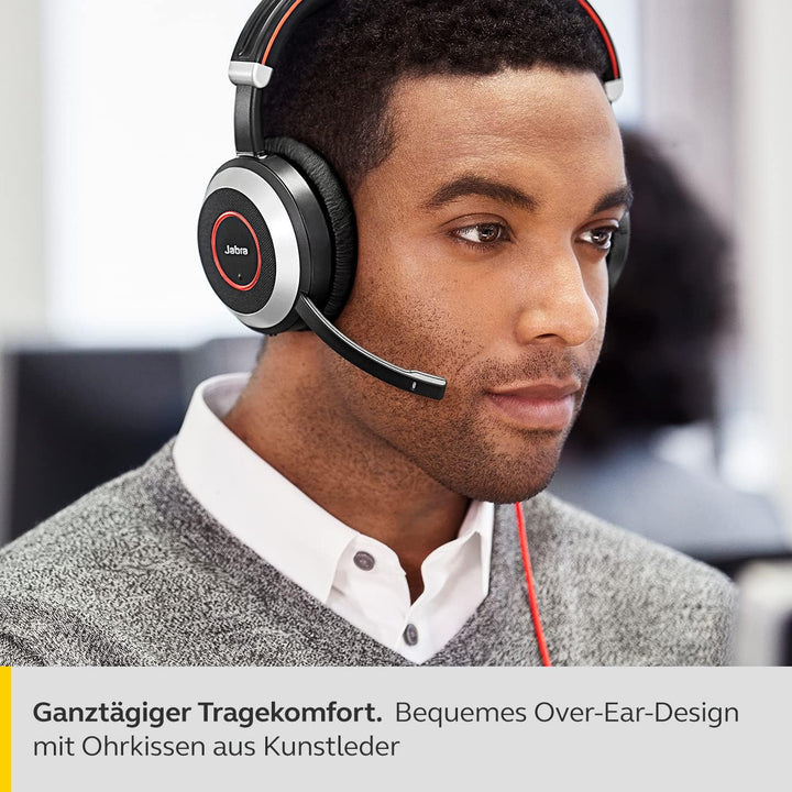 Jabra Evolve 80 UC Stereo Over-Ear Headset, kabelgebunden – Unified Communications Kopfhörer mit akt