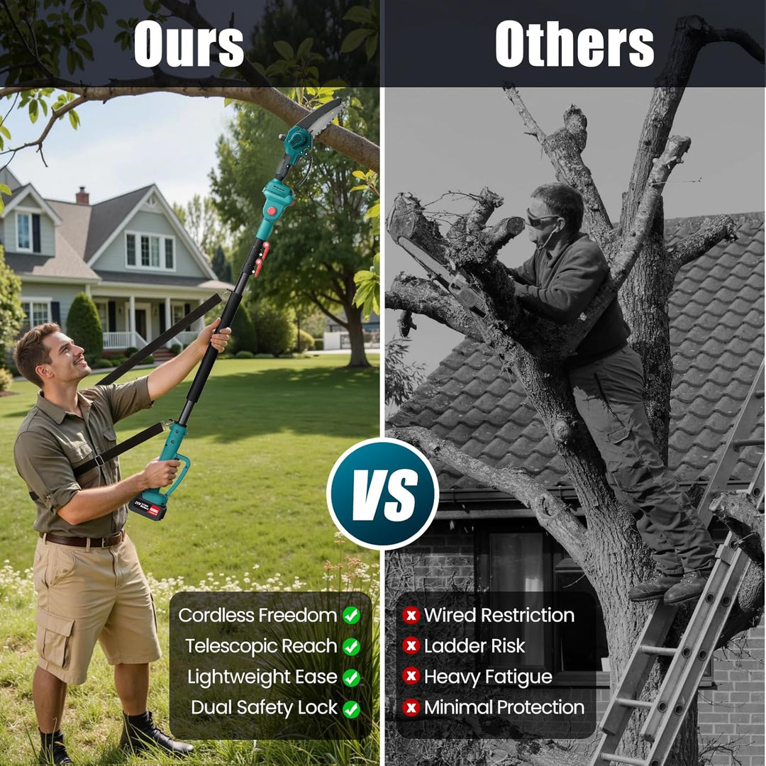 2-in-1 Akku Hochentaster & 6 Zoll Mini Kettensäge mit Teleskopstange bis 4,8 m, 800W bürstenloser Mo