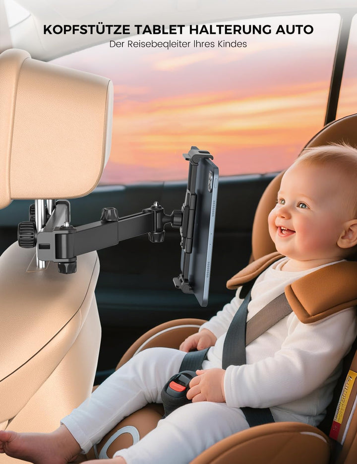 OHLPRO Tablet Halterung Auto Mitte,26CM Ausziehbare Alu-Arm KFZ Tablet Halter Kopfstütze Tablethalte