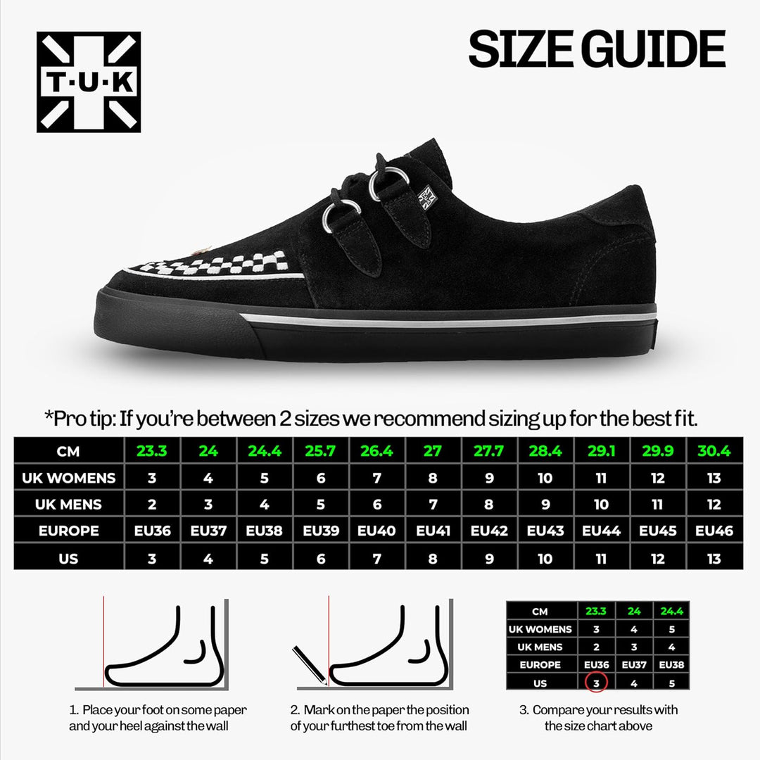 T.U.K. Shoes Herren und Damen Leder D Ring Sneaker Schwarz Weiss Wildleder EU39